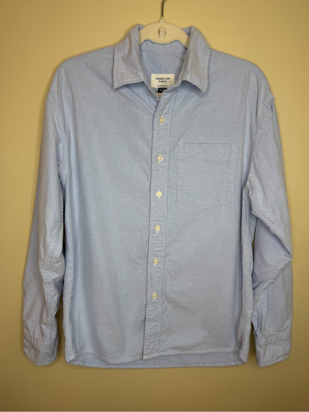 American Eagle Men’s XS Light Blue Oxford Button Down Shirt Relaxed Fit Cotton